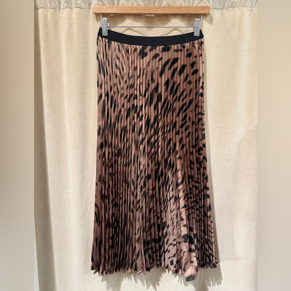 Animal Print Pleated Midi Skirt